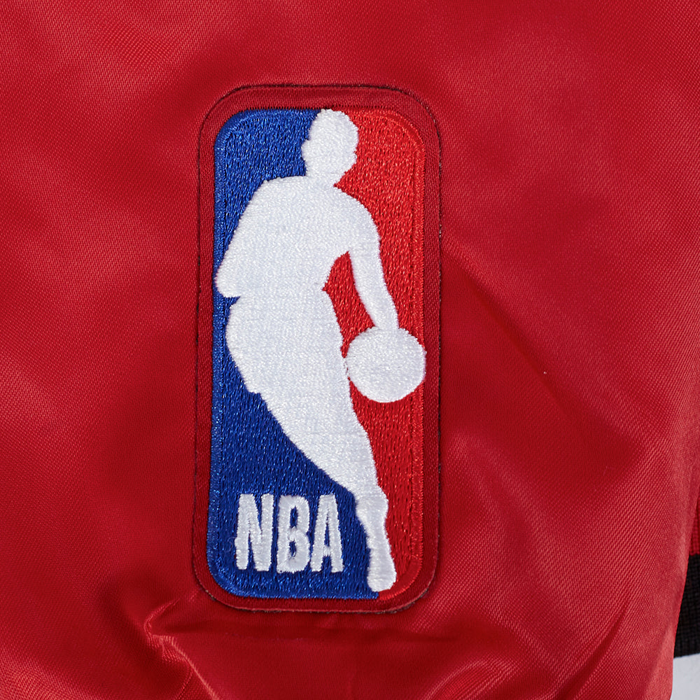 NBA HOUSTON ROCKETS RETRO CLASSIC BLOUSON EN SATIN À BORDS CÔTELÉS POUR HOMME (ROUGE/NOIR)