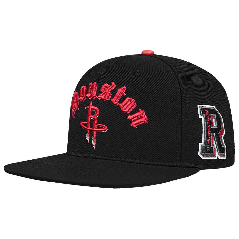 NBA HOUSTON ROCKETS OLD ENGLISH UNISEX 6 PANEL SNAPBACK HAT (BLACK)
