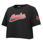 NBA HOUSTON ROCKETS SCRIPT TAIL T-SHIRT EN JERSEY SIMPLE À COUPE CARRÉE POUR FEMME (NOIR)