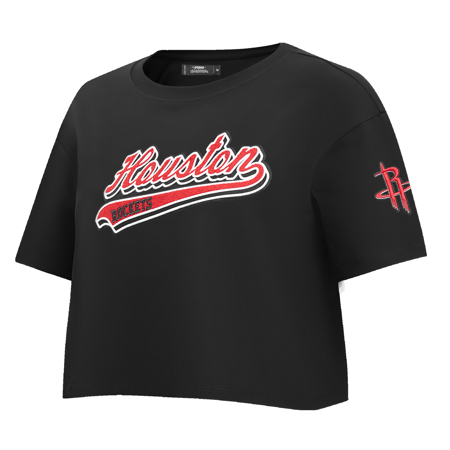 NBA HOUSTON ROCKETS SCRIPT TAIL WOMEN'S SINGLE JERSEY BOXY TEE (BLACK)