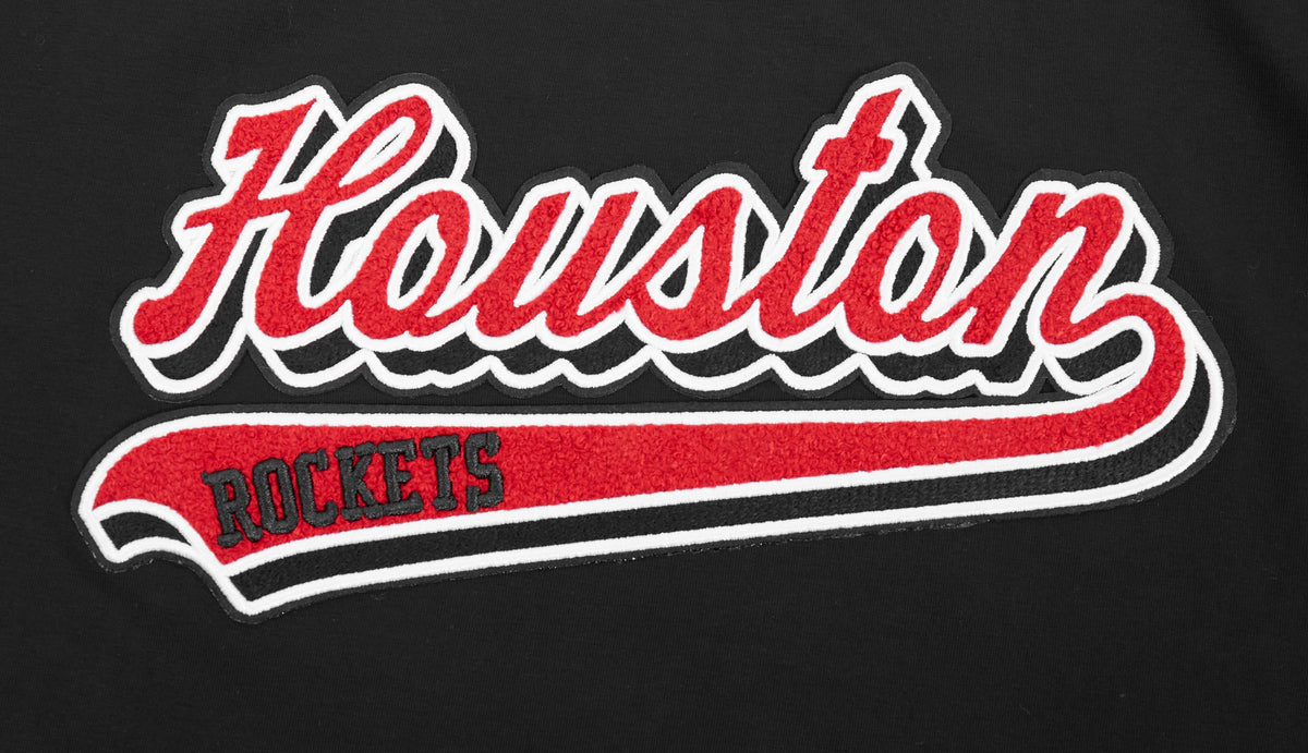 NBA HOUSTON ROCKETS SCRIPT TAIL T-SHIRT EN JERSEY SIMPLE À COUPE CARRÉE POUR FEMME (NOIR)