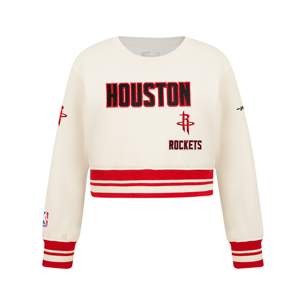 NBA HOUSTON ROCKETS RETRO CLASSIC BIG GIRL'S RIB FLC CREWNECK (EGGSHELL/ RED)