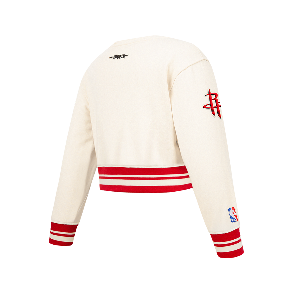 NBA HOUSTON ROCKETS RETRO CLASSIC BIG GIRL'S RIB FLC CREWNECK (EGGSHELL/ RED)