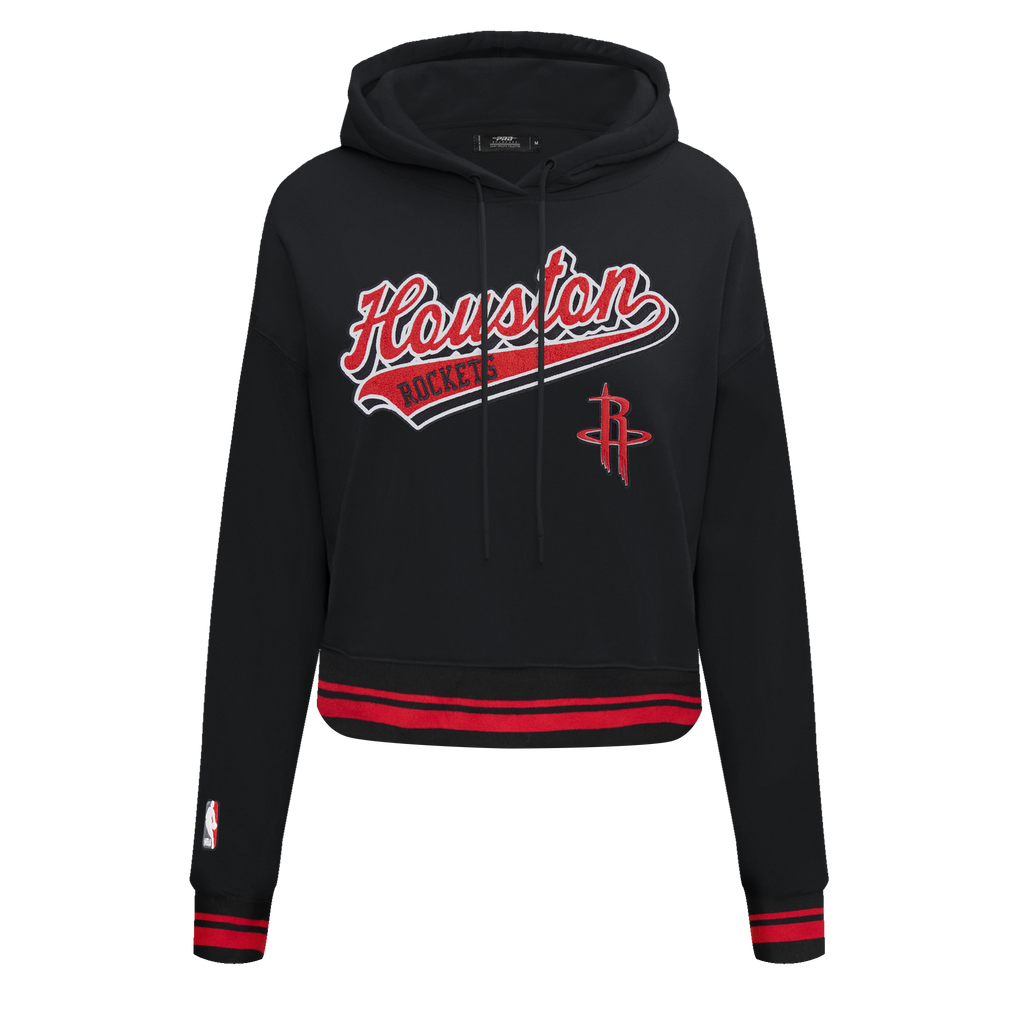 NBA HOUSTON ROCKETS SCRIPT TAIL CHANDAIL À CAPUCHON COURT EN MOLLETON CÔTELÉ POUR FEMME (NOIR/ROUGE/NOIR)