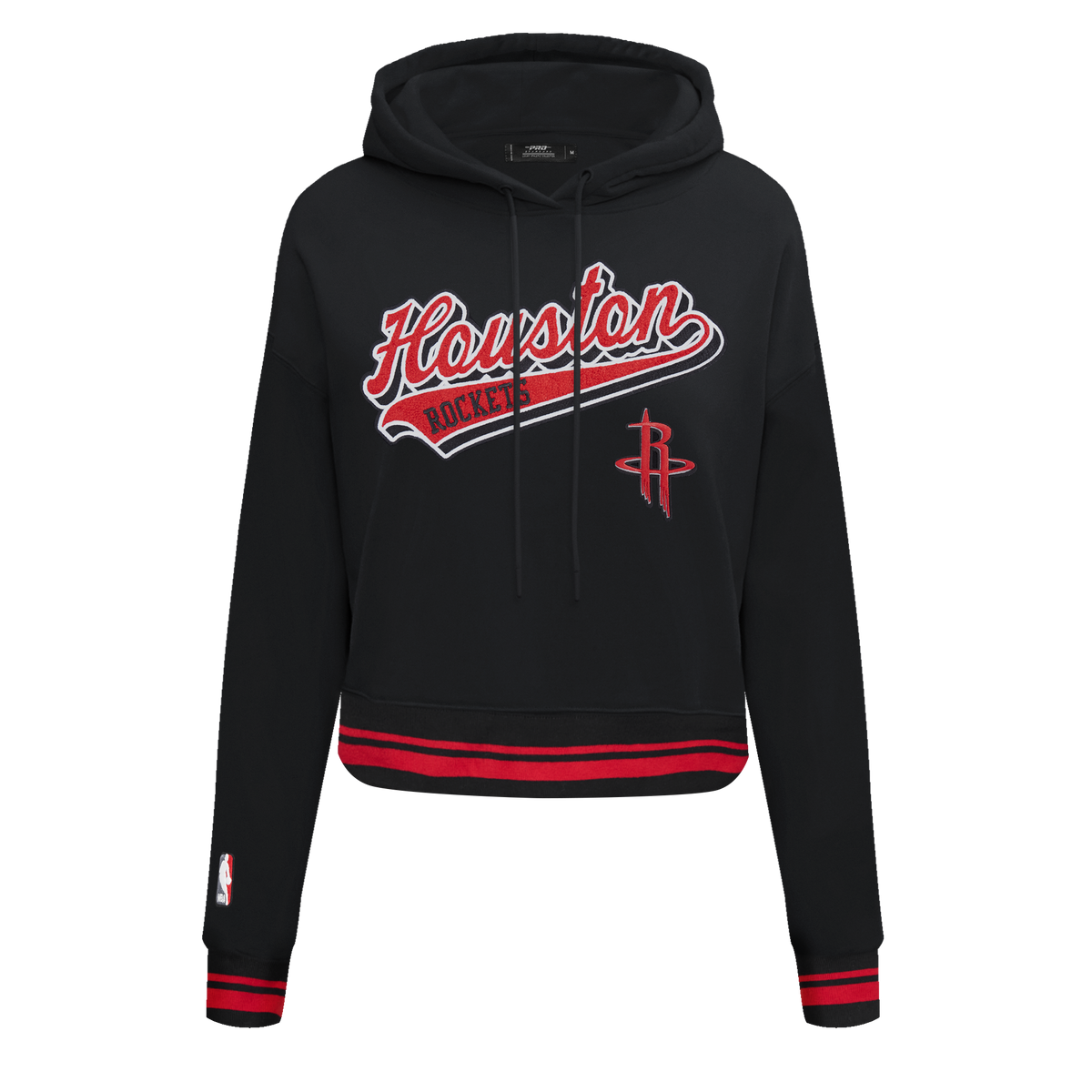 NBA HOUSTON ROCKETS SCRIPT TAIL CHANDAIL À CAPUCHON COURT EN MOLLETON CÔTELÉ POUR FEMME (NOIR/ROUGE/NOIR)