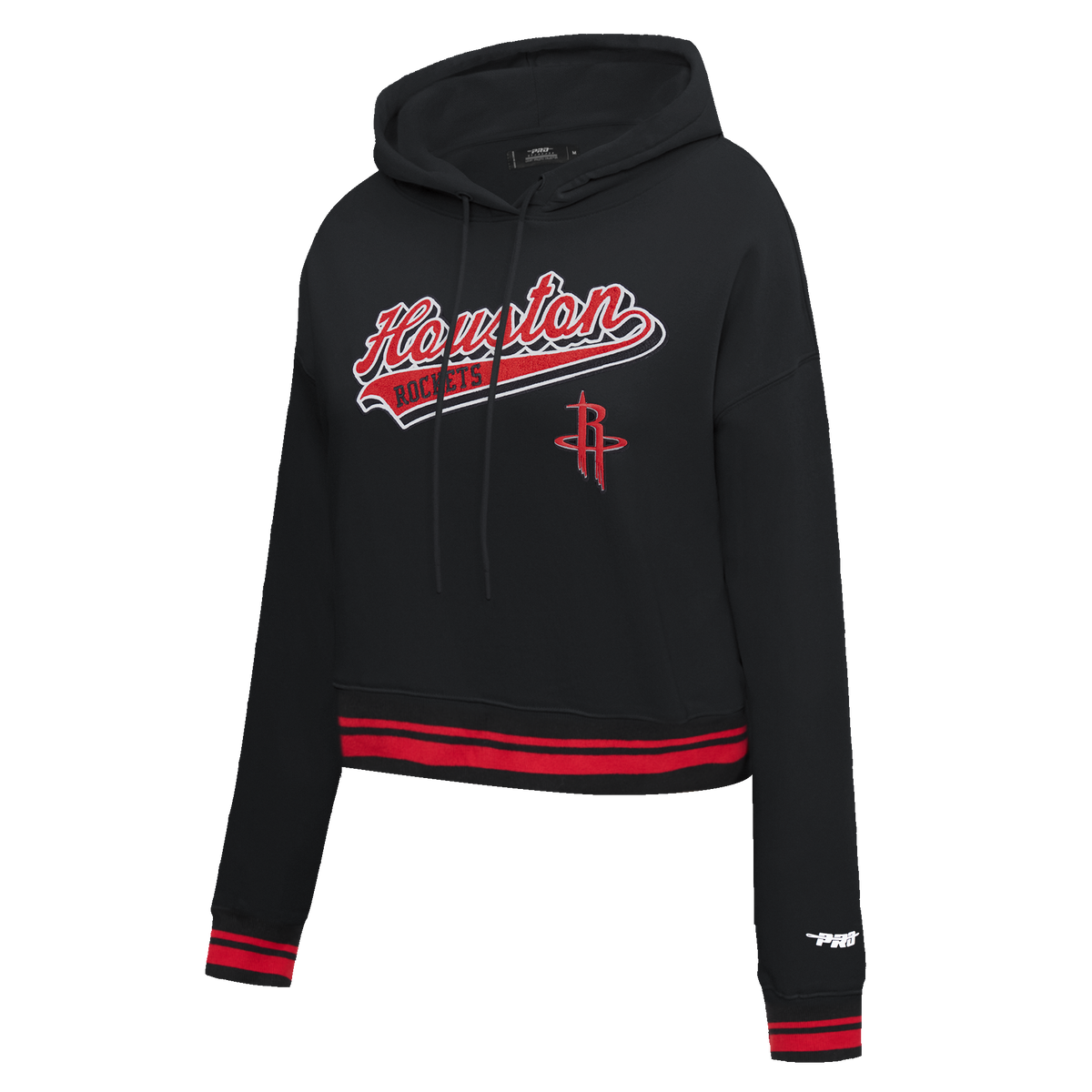 NBA HOUSTON ROCKETS SCRIPT TAIL CHANDAIL À CAPUCHON COURT EN MOLLETON CÔTELÉ POUR FEMME (NOIR/ROUGE/NOIR)
