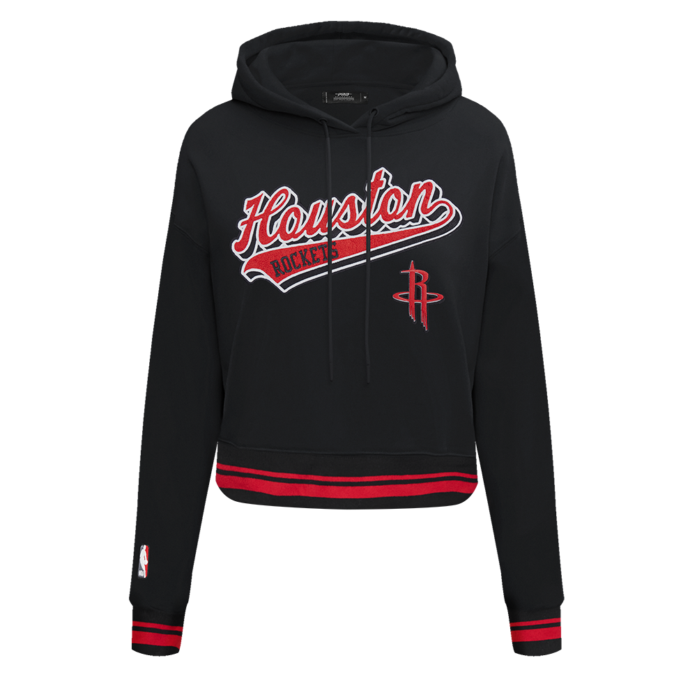 NBA HOUSTON ROCKETS SCRIPT TAIL CHANDAIL À CAPUCHON COURT EN MOLLETON CÔTELÉ POUR FEMME (NOIR/ROUGE/NOIR)
