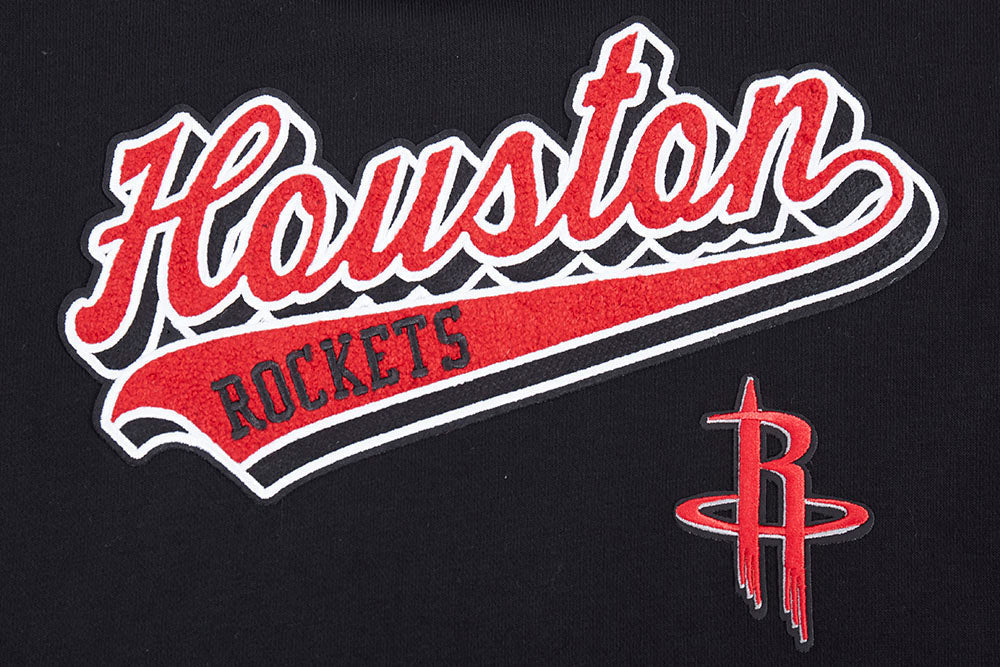 NBA HOUSTON ROCKETS SCRIPT TAIL CHANDAIL À CAPUCHON COURT EN MOLLETON CÔTELÉ POUR FEMME (NOIR/ROUGE/NOIR)