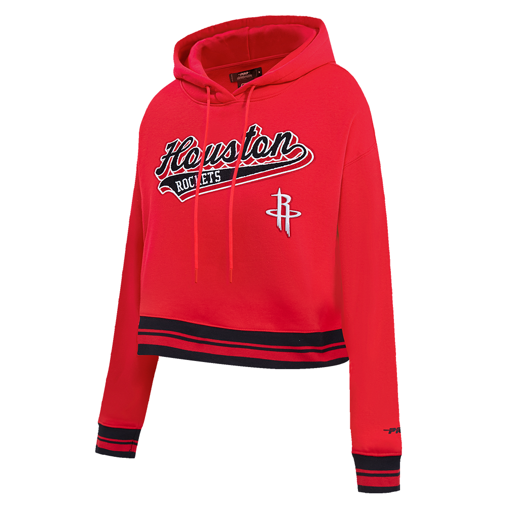 NBA HOUSTON ROCKETS SCRIPT TAIL WOMEN'S RIB FLEECE CROPPED PULLOVER HOODIE (RED/BLACK)