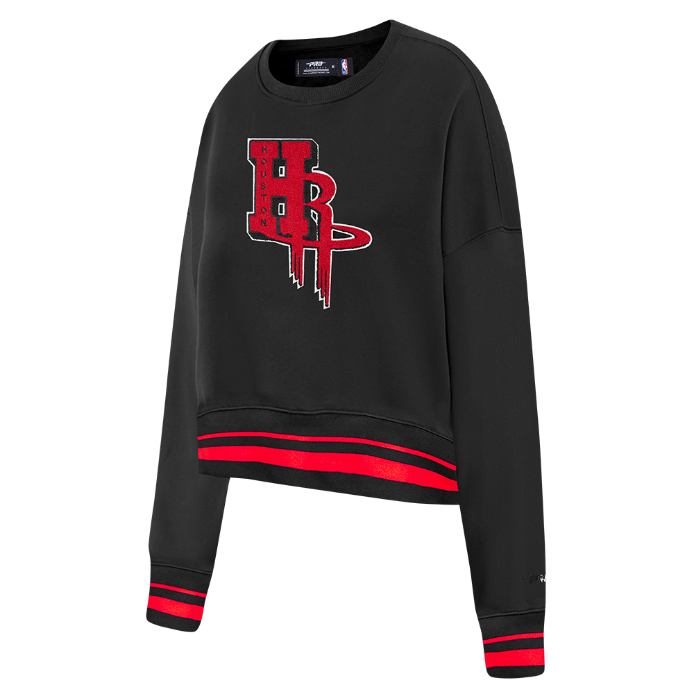 NBA HOUSTON ROCKETS MASHUP WOMEN'S RIB CREWNECK (BLACK/RED/BLACK)