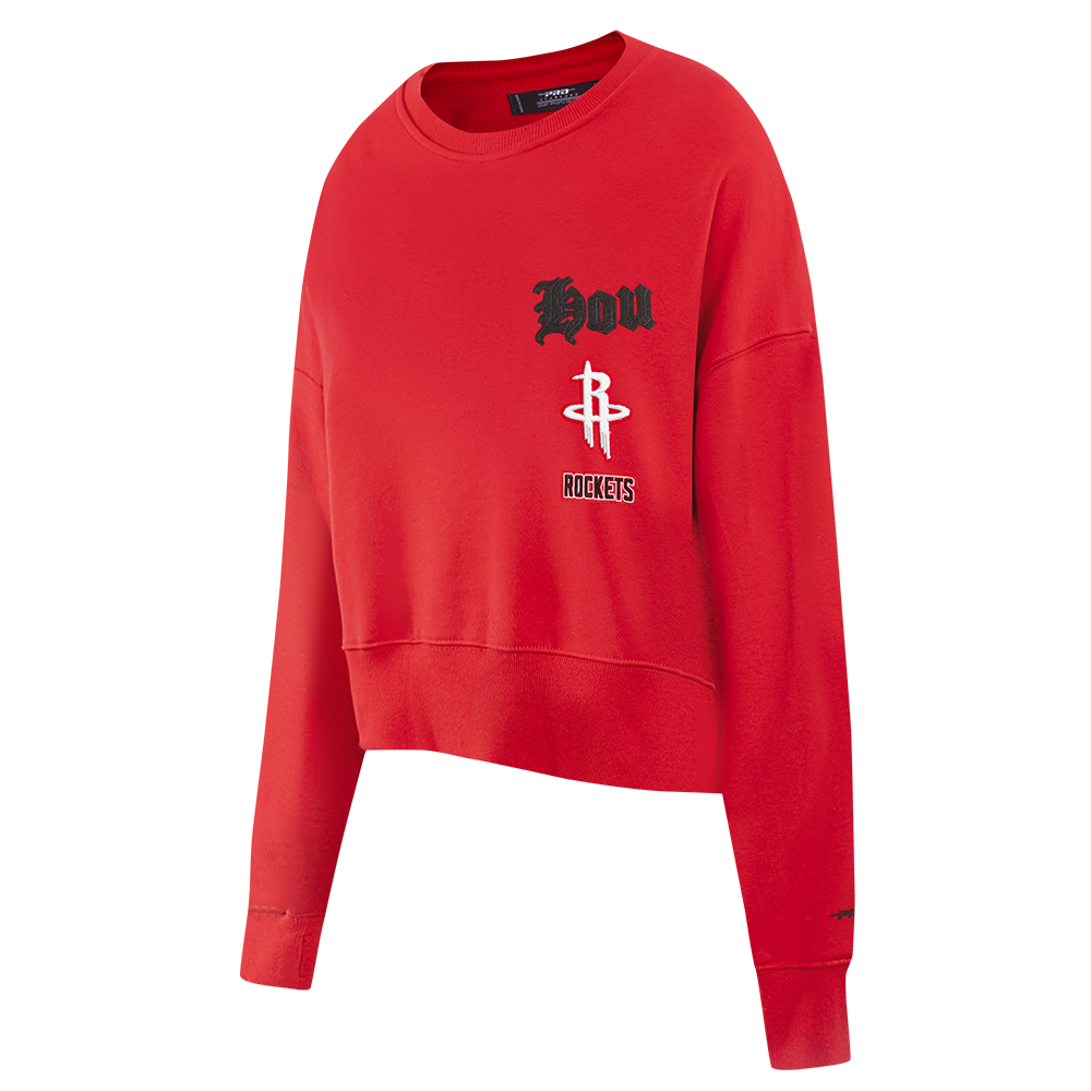 NBA HOUSTON ROCKETS OLD ENGLISH WOMEN'S FLC CREWNECK (RED)