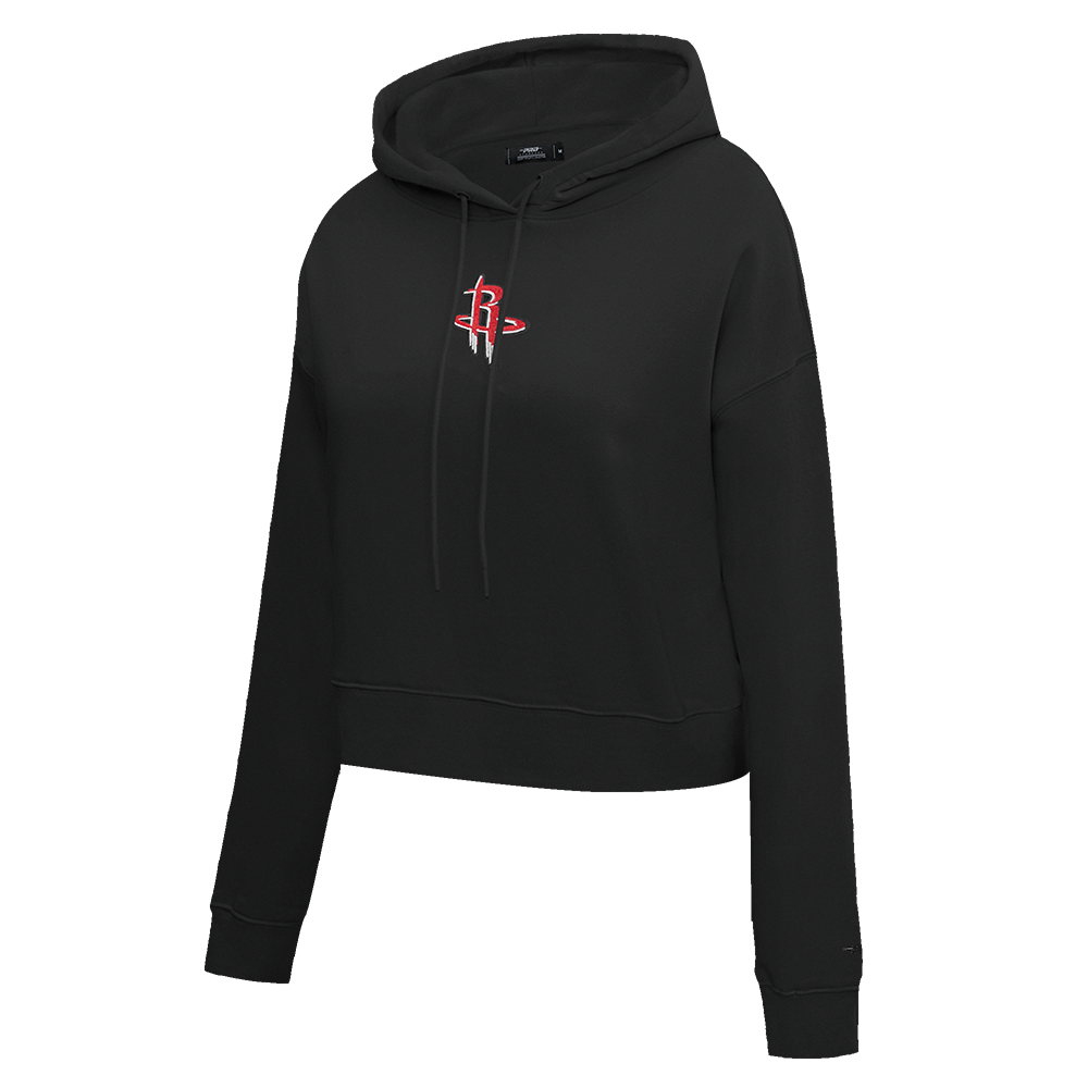 NBA HOUSTON ROCKETS CLASSIC WOMEN'S FLEECE CROPPED PULLOVER HOODIE (BLACK)