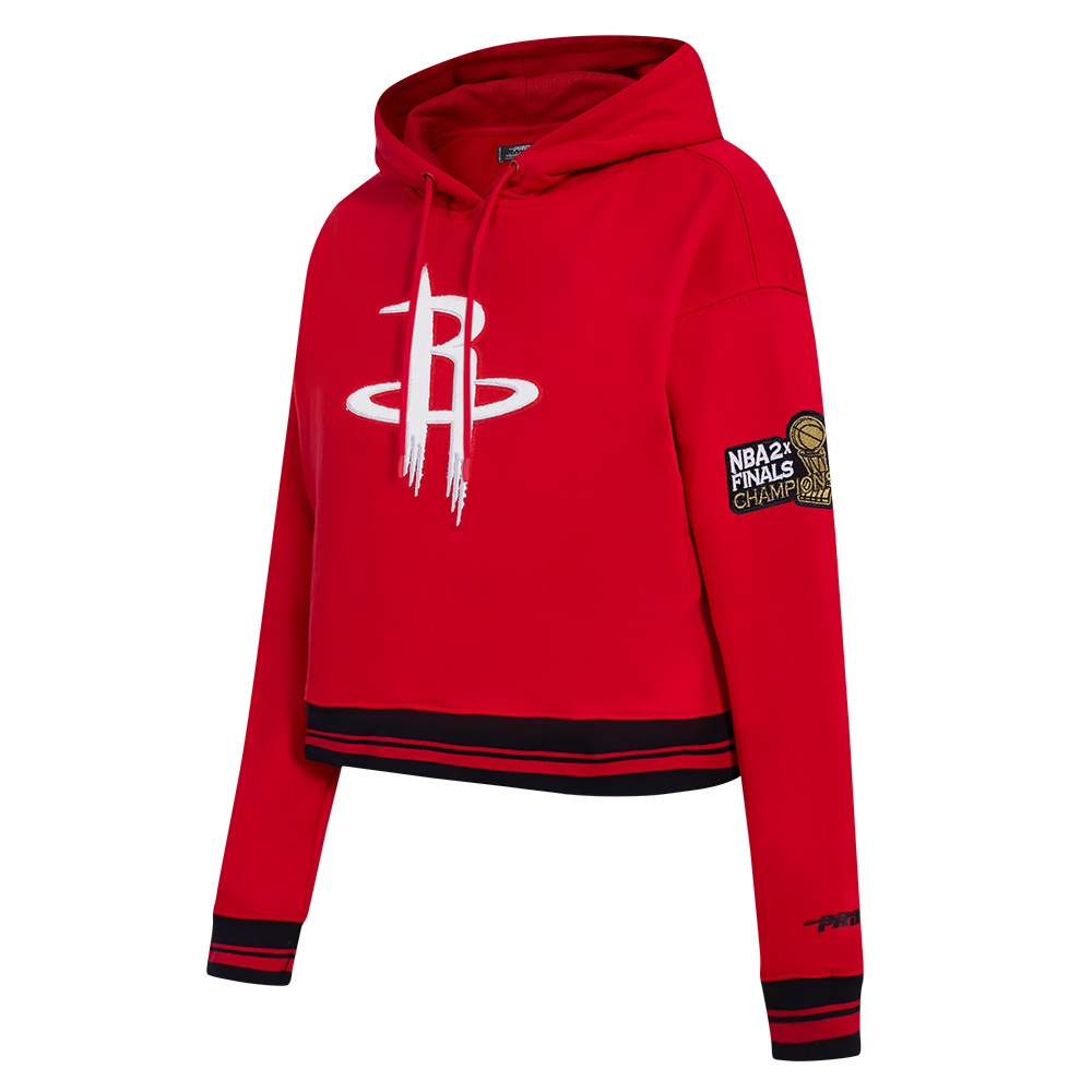 NBA HOUSTON ROCKETS RETRO CLASSIC WOMEN'S CROPPED PULLOVER HOODIE (RED/BLACK)