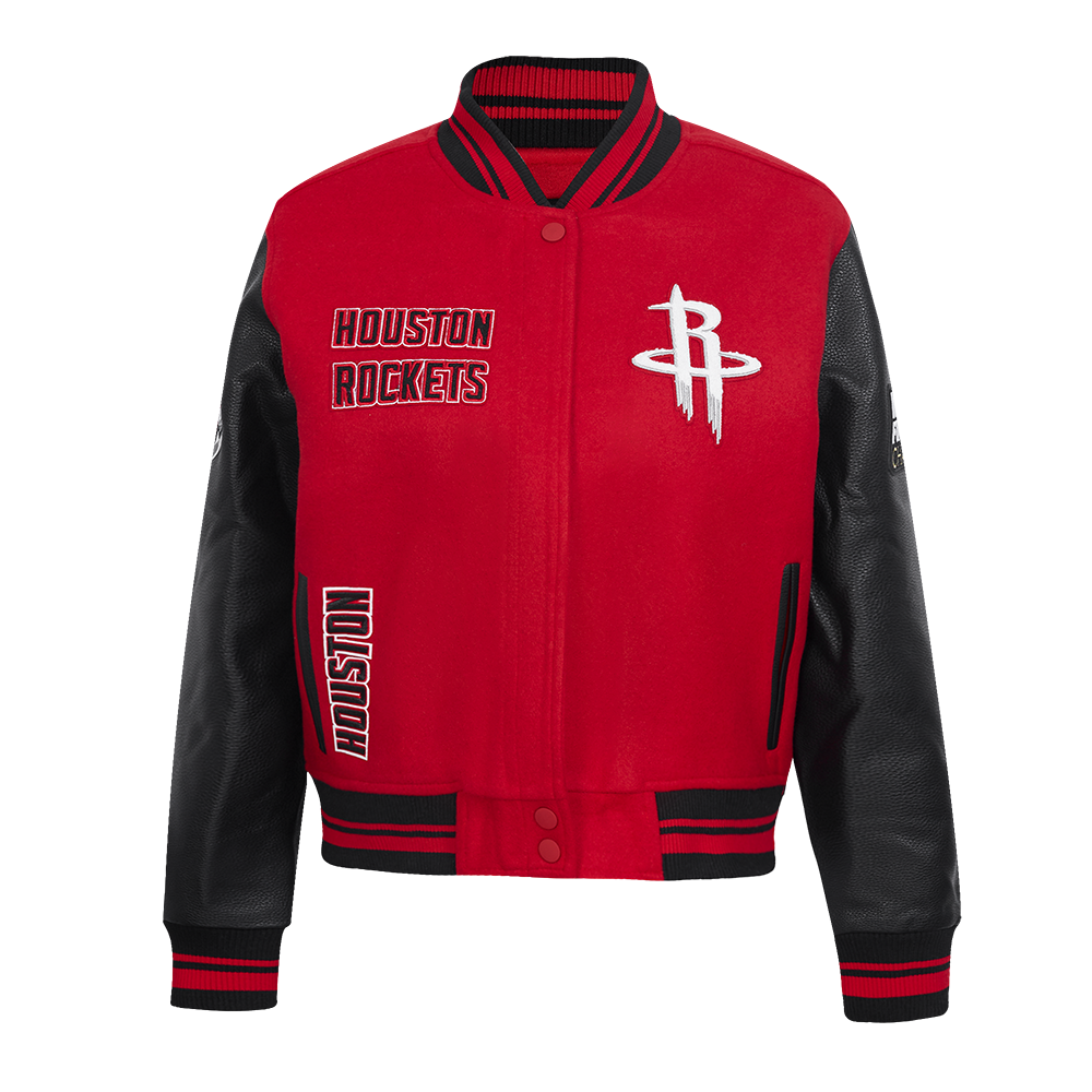 NBA HOUSTON ROCKETS RETRO CLASSIC BLOUSON COLLÉGIAL EN LAINE À BORDS CÔTELÉS POUR FEMME (ROUGE/NOIR)