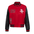 NBA HOUSTON ROCKETS RETRO CLASSIC BLOUSON COLLÉGIAL EN LAINE À BORDS CÔTELÉS POUR FEMME (ROUGE/NOIR)