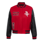 NBA HOUSTON ROCKETS RETRO CLASSIC BLOUSON COLLÉGIAL EN LAINE À BORDS CÔTELÉS POUR FEMME (ROUGE/NOIR)
