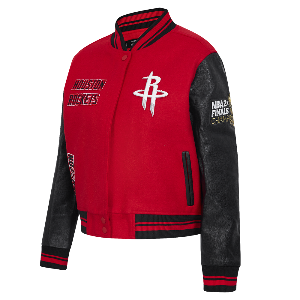 NBA HOUSTON ROCKETS RETRO CLASSIC BLOUSON COLLÉGIAL EN LAINE À BORDS CÔTELÉS POUR FEMME (ROUGE/NOIR)