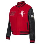 NBA HOUSTON ROCKETS RETRO CLASSIC BLOUSON COLLÉGIAL EN LAINE À BORDS CÔTELÉS POUR FEMME (ROUGE/NOIR)