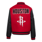 NBA HOUSTON ROCKETS RETRO CLASSIC BLOUSON COLLÉGIAL EN LAINE À BORDS CÔTELÉS POUR FEMME (ROUGE/NOIR)