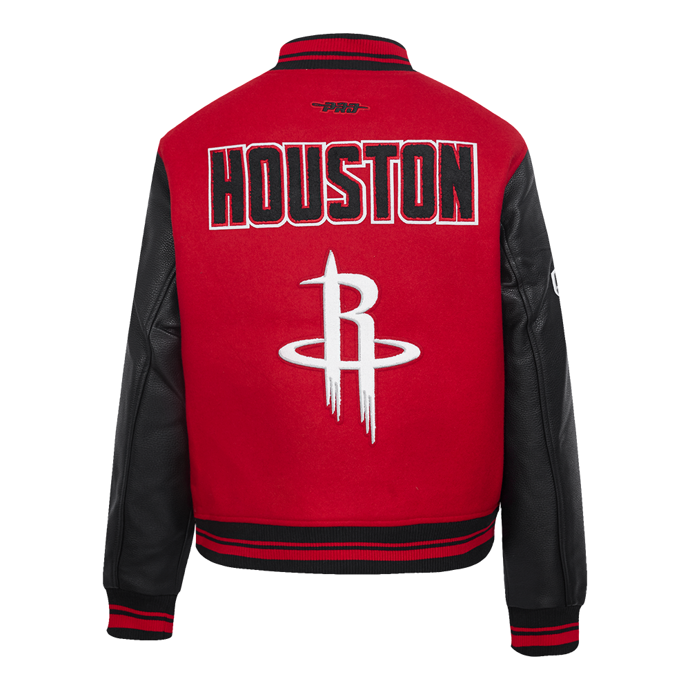 NBA HOUSTON ROCKETS RETRO CLASSIC BLOUSON COLLÉGIAL EN LAINE À BORDS CÔTELÉS POUR FEMME (ROUGE/NOIR)