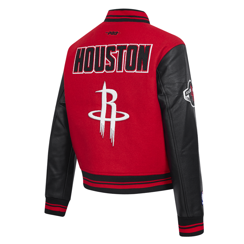 NBA HOUSTON ROCKETS RETRO CLASSIC BLOUSON COLLÉGIAL EN LAINE À BORDS CÔTELÉS POUR FEMME (ROUGE/NOIR)