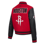 NBA HOUSTON ROCKETS RETRO CLASSIC BLOUSON COLLÉGIAL EN LAINE À BORDS CÔTELÉS POUR FEMME (ROUGE/NOIR)