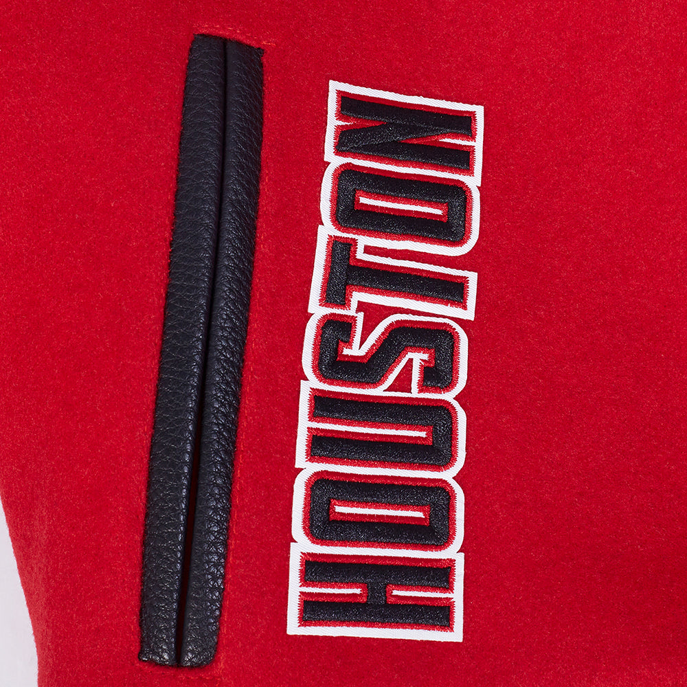 NBA HOUSTON ROCKETS RETRO CLASSIC BLOUSON COLLÉGIAL EN LAINE À BORDS CÔTELÉS POUR FEMME (ROUGE/NOIR)