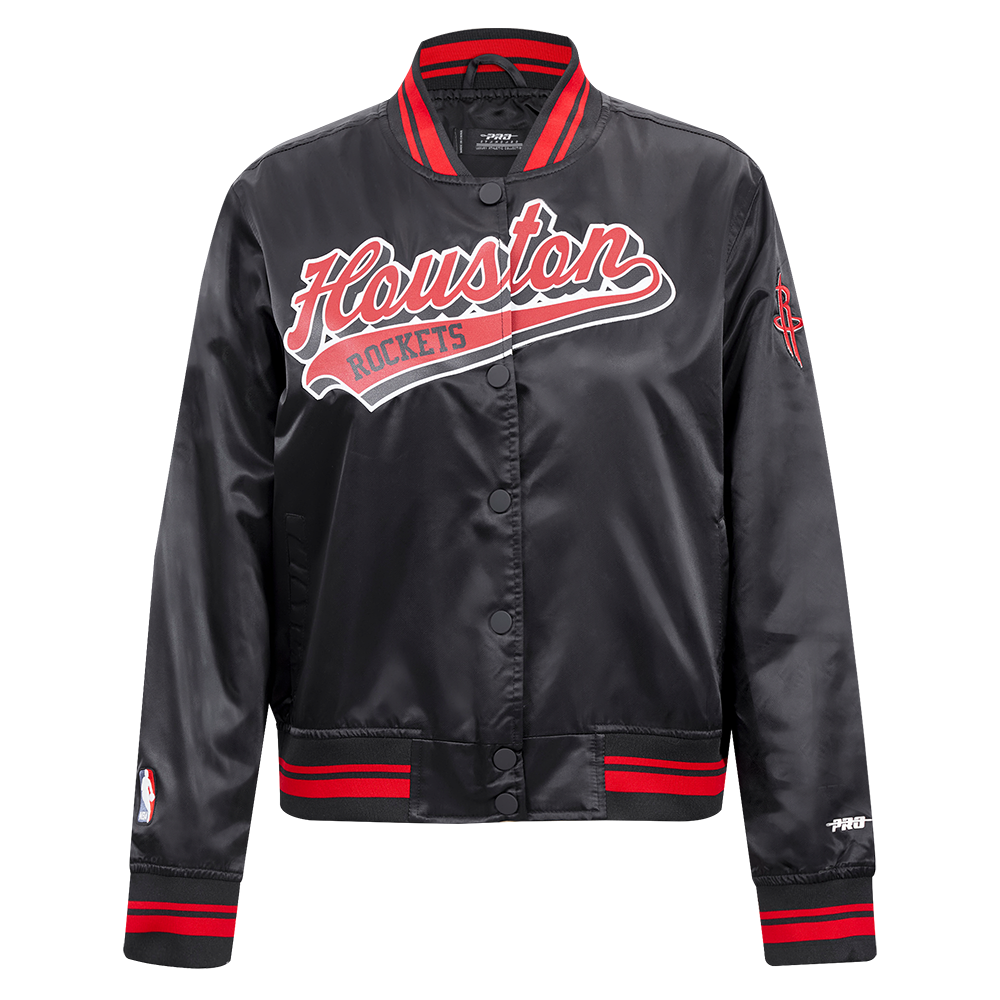 NBA HOUSTON ROCKETS SCRIPT TAIL WOMEN'S SATIN JACKET (BLACK/RED/BLACK)