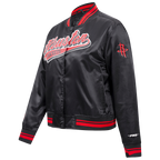 NBA HOUSTON ROCKETS SCRIPT TAIL WOMEN'S SATIN JACKET (BLACK/RED/BLACK)