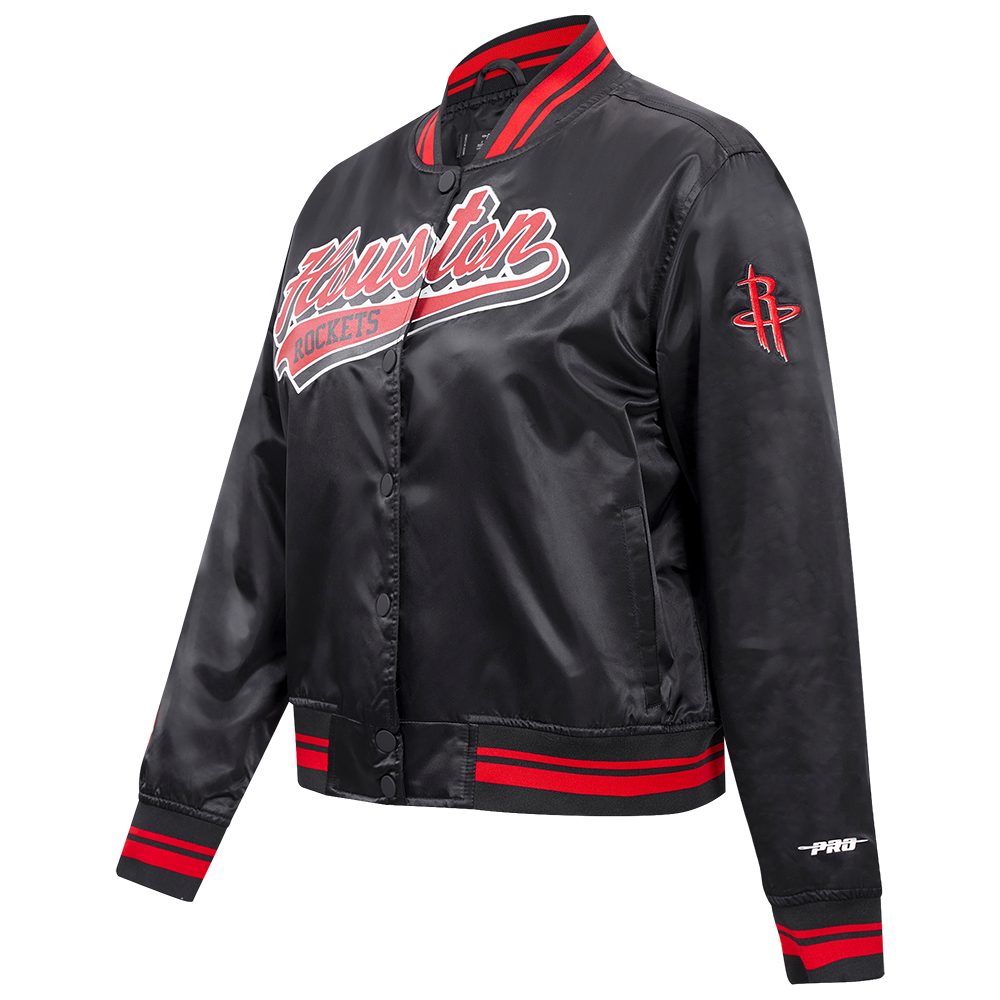 NBA HOUSTON ROCKETS SCRIPT TAIL WOMEN'S SATIN JACKET (BLACK/RED/BLACK)