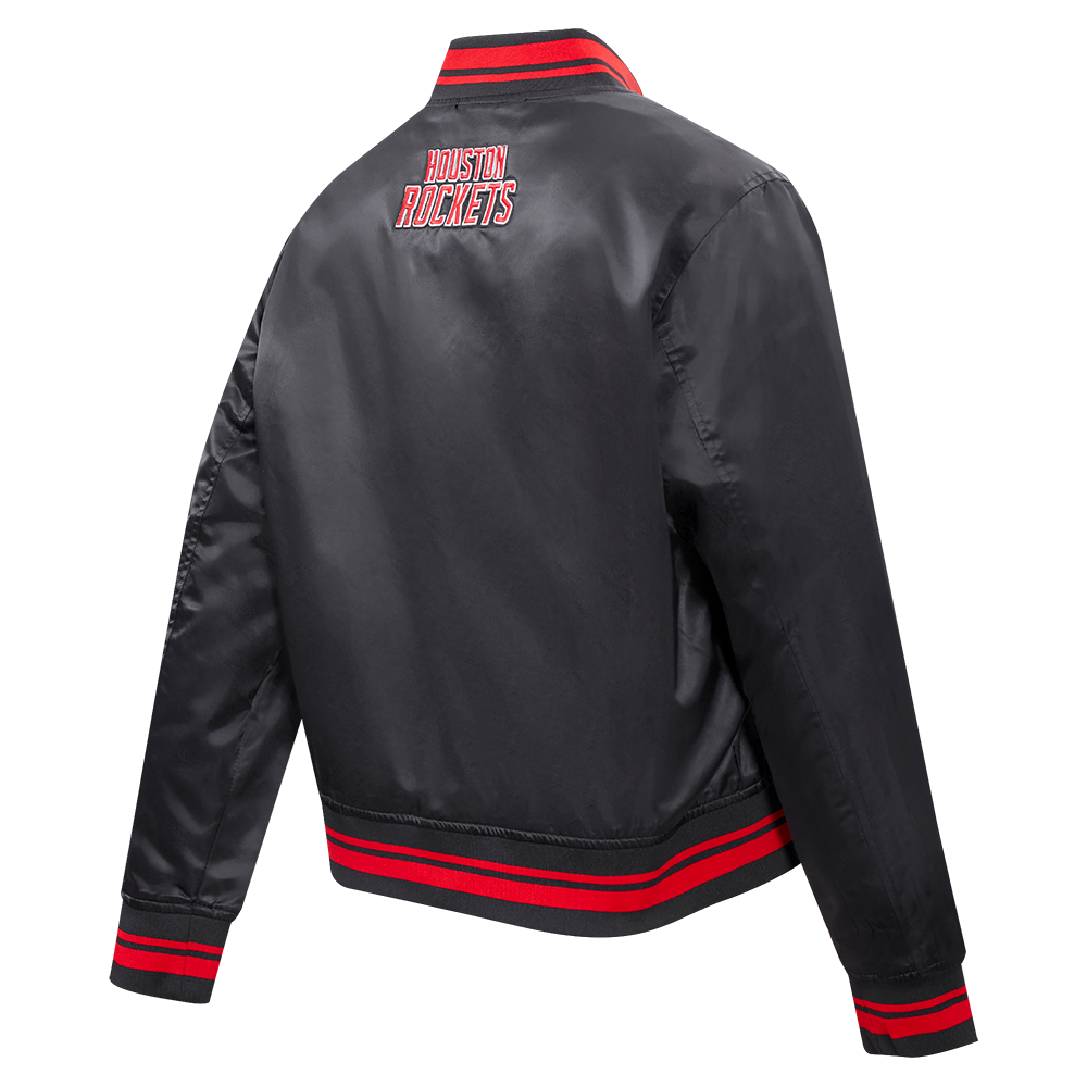 NBA HOUSTON ROCKETS SCRIPT TAIL WOMEN'S SATIN JACKET (BLACK/RED/BLACK)