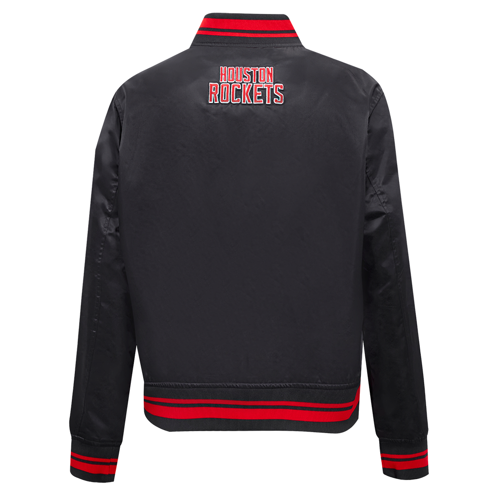 NBA HOUSTON ROCKETS SCRIPT TAIL WOMEN'S SATIN JACKET (BLACK/RED/BLACK)