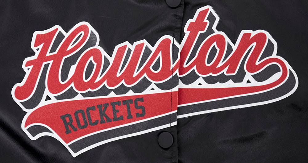 NBA HOUSTON ROCKETS SCRIPT TAIL WOMEN'S SATIN JACKET (BLACK/RED/BLACK)
