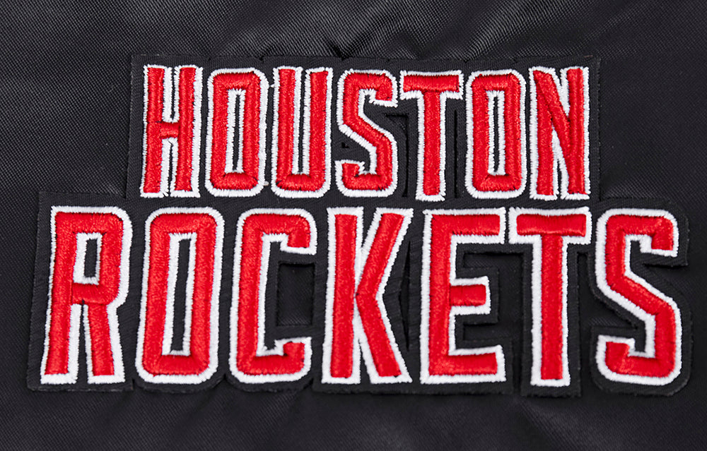NBA HOUSTON ROCKETS SCRIPT TAIL WOMEN'S SATIN JACKET (BLACK/RED/BLACK)