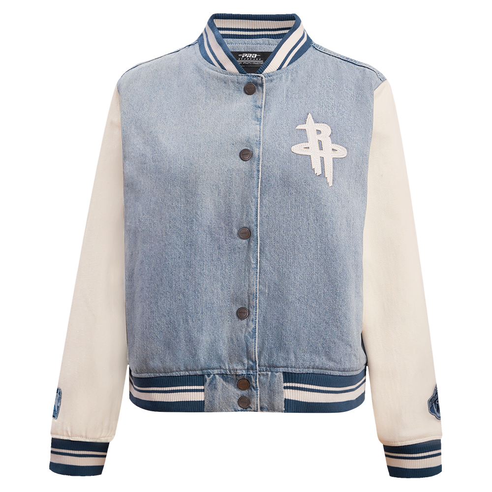 NBA HOUSTON ROCKETS VARSITY BLUES WOMEN'S DENIM VARSITY WOMEN'S JACKET (DENIM/LINEN)