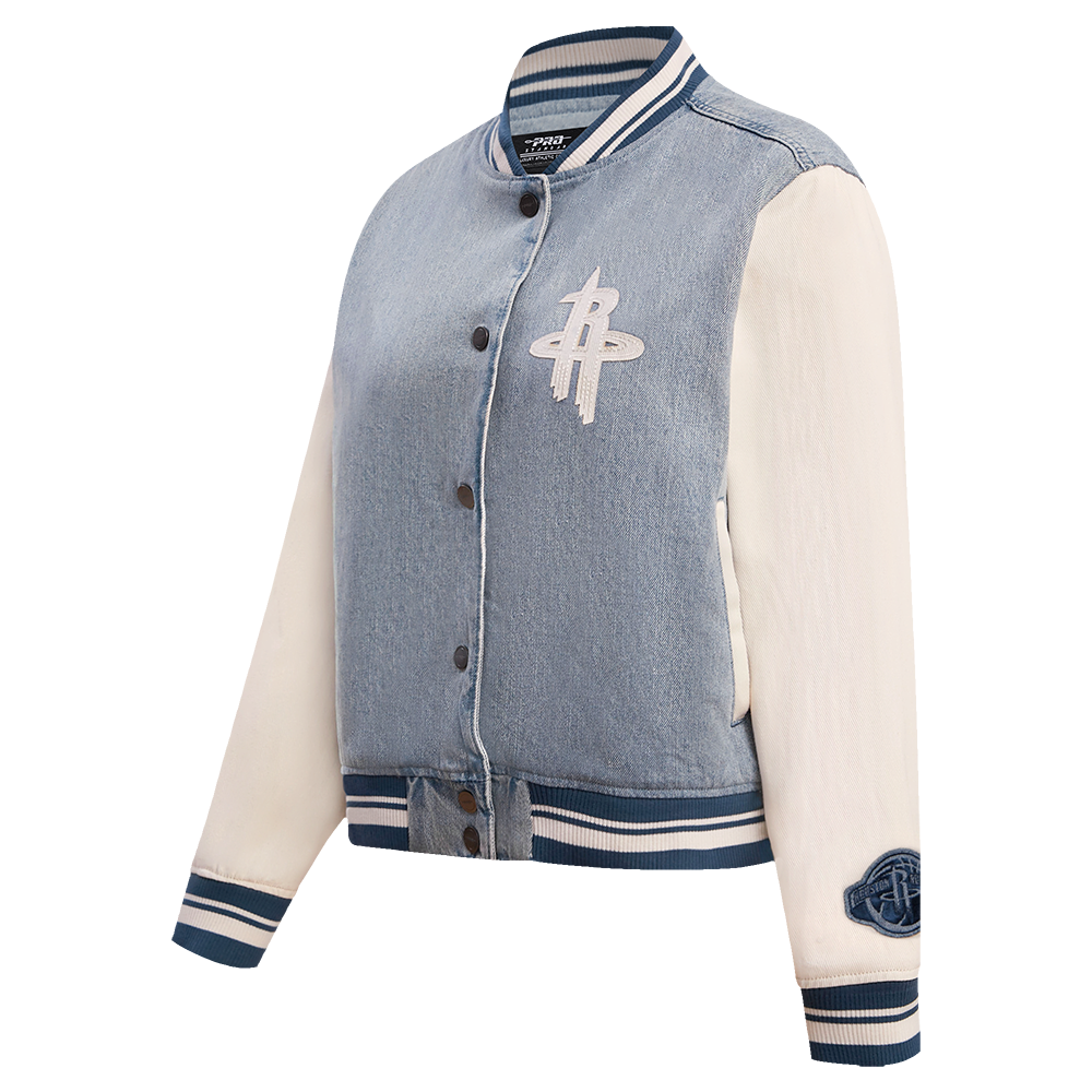 NBA HOUSTON ROCKETS VARSITY BLUES WOMEN'S DENIM VARSITY WOMEN'S JACKET (DENIM/LINEN)