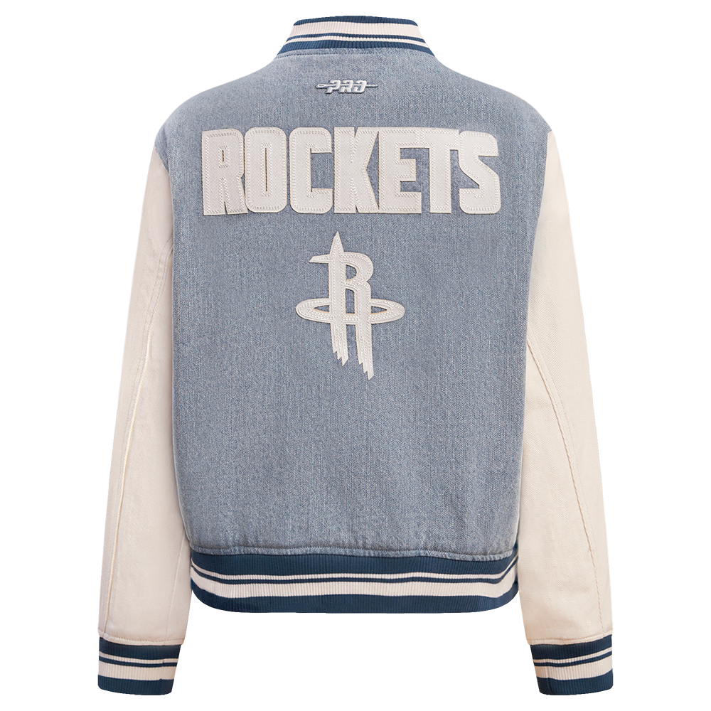 NBA HOUSTON ROCKETS VARSITY BLUES WOMEN'S DENIM VARSITY WOMEN'S JACKET (DENIM/LINEN)