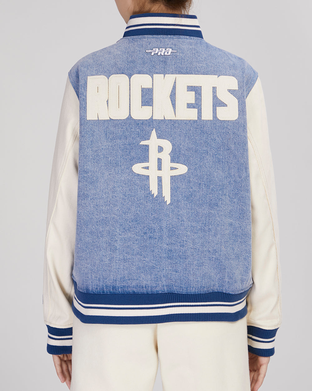 NBA HOUSTON ROCKETS VARSITY BLUES WOMEN'S DENIM VARSITY WOMEN'S JACKET (DENIM/LINEN)