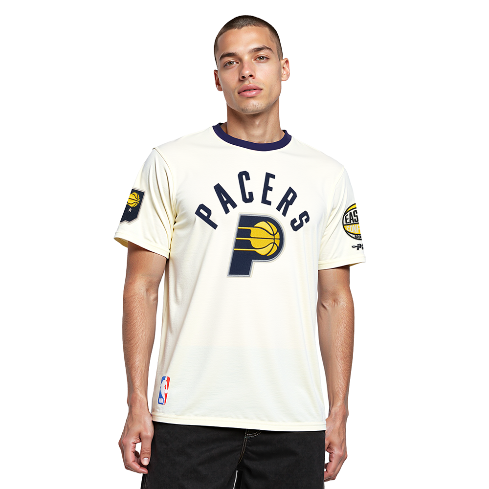 NBA INDIANA PACERS MODERN ORIGINALS MEN'S RINGER TEE (EGGSHELL/ MIDNIGHT NAVY)