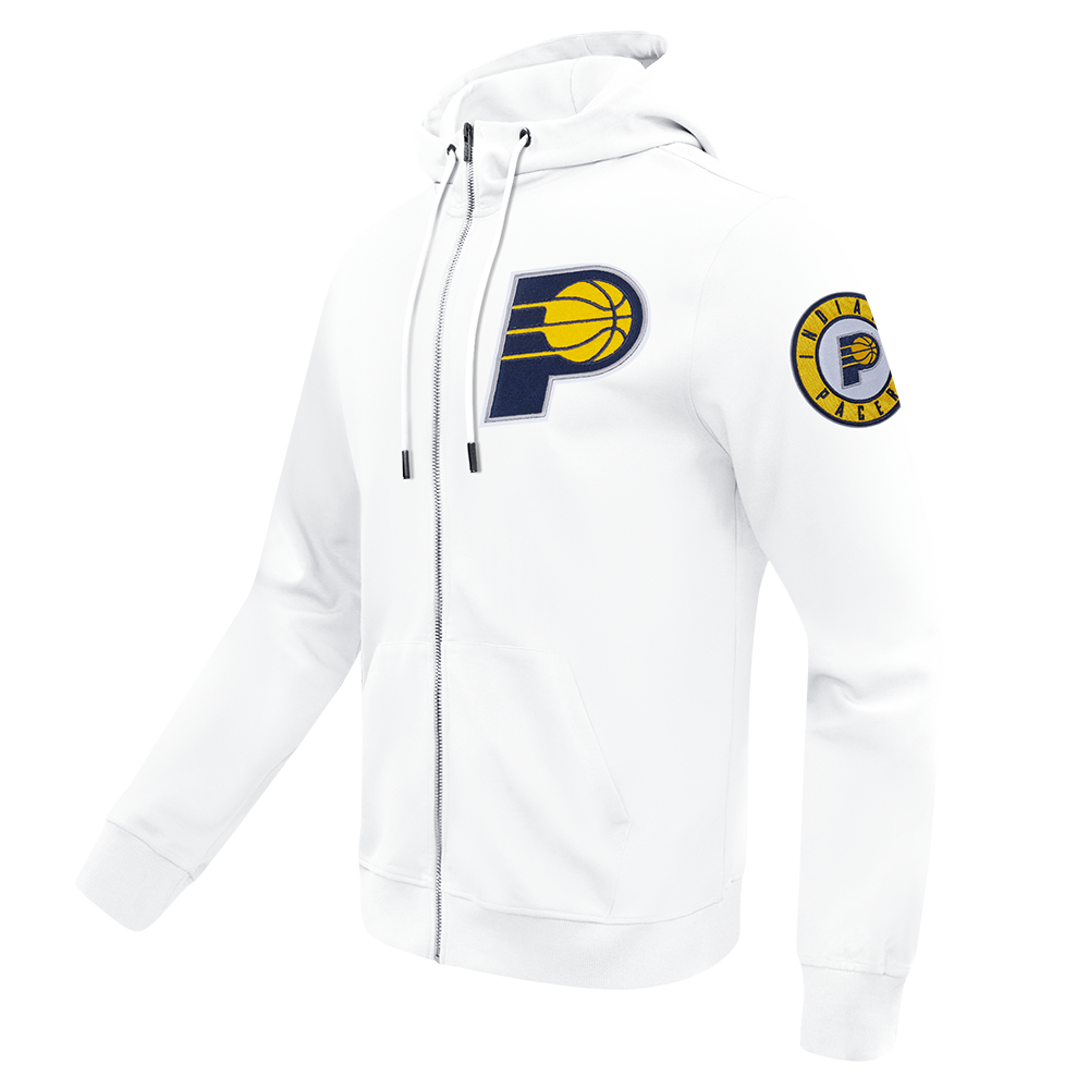 NBA INDIANA PACERS CLASSIC CHENILLE DOUBLE KNIT FULL ZIP PULLOVER HOODIE (WHITE)