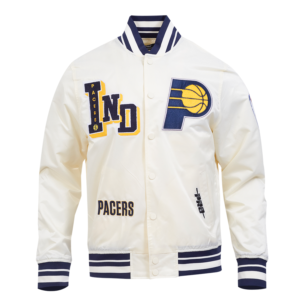 NBA INDIANA PACERS BEST OF MEN'S RIB SATIN JACKET (EGGSHELL/ MIDNIGHT NAVY)