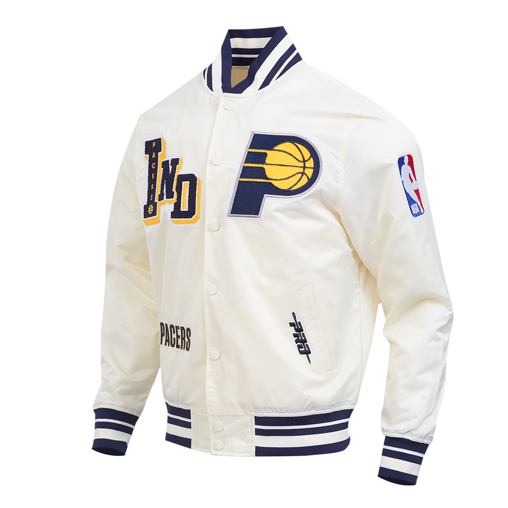 NBA INDIANA PACERS BEST OF MEN'S RIB SATIN JACKET (EGGSHELL/ MIDNIGHT NAVY)