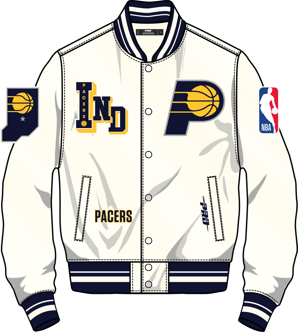 NBA INDIANA PACERS BEST OF MEN'S RIB SATIN JACKET (EGGSHELL/ MIDNIGHT NAVY)