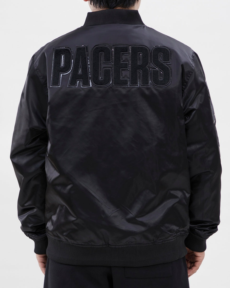 NBA INDIANA PACERS TRIPLE BLACK MEN'S SATIN JACKET (TRIPLE BLACK)