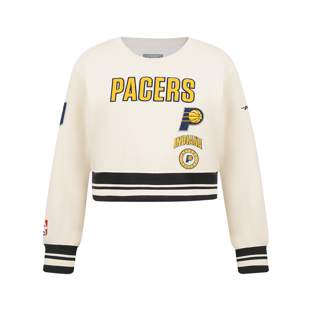 NBA INDIANA PACERS RETRO CLASSIC BIG GIRL'S RIB FLC CREWNECK (EGGSHELL/ MIDNIGHT NAVY)
