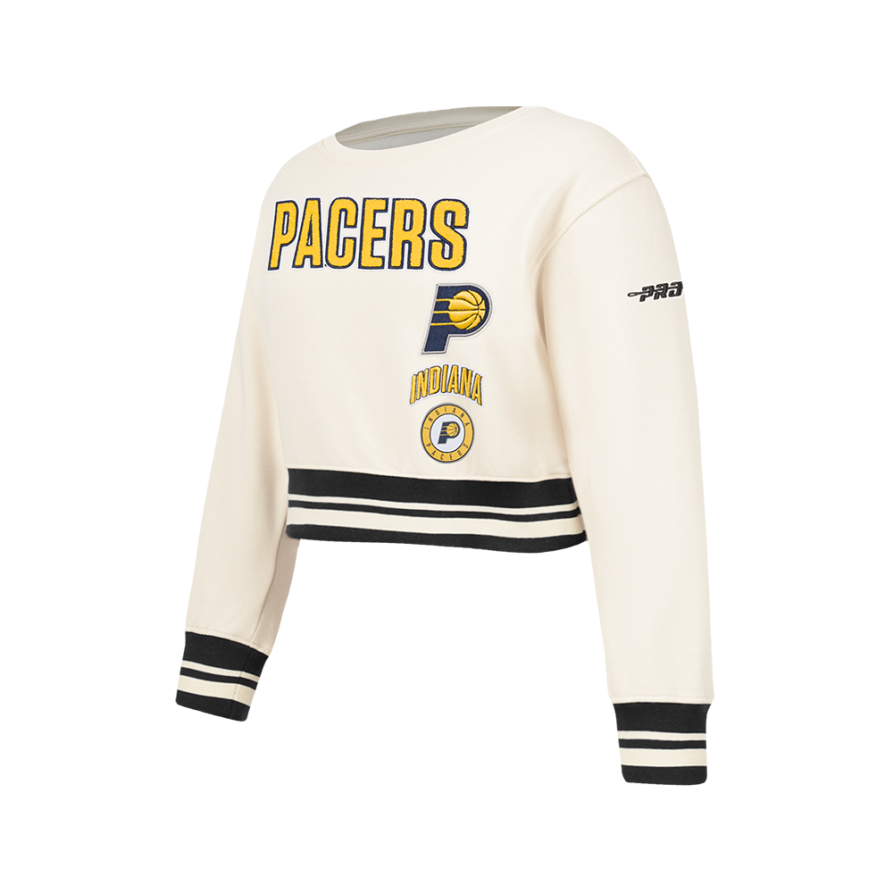 NBA INDIANA PACERS RETRO CLASSIC BIG GIRL'S RIB FLC CREWNECK (EGGSHELL/ MIDNIGHT NAVY)