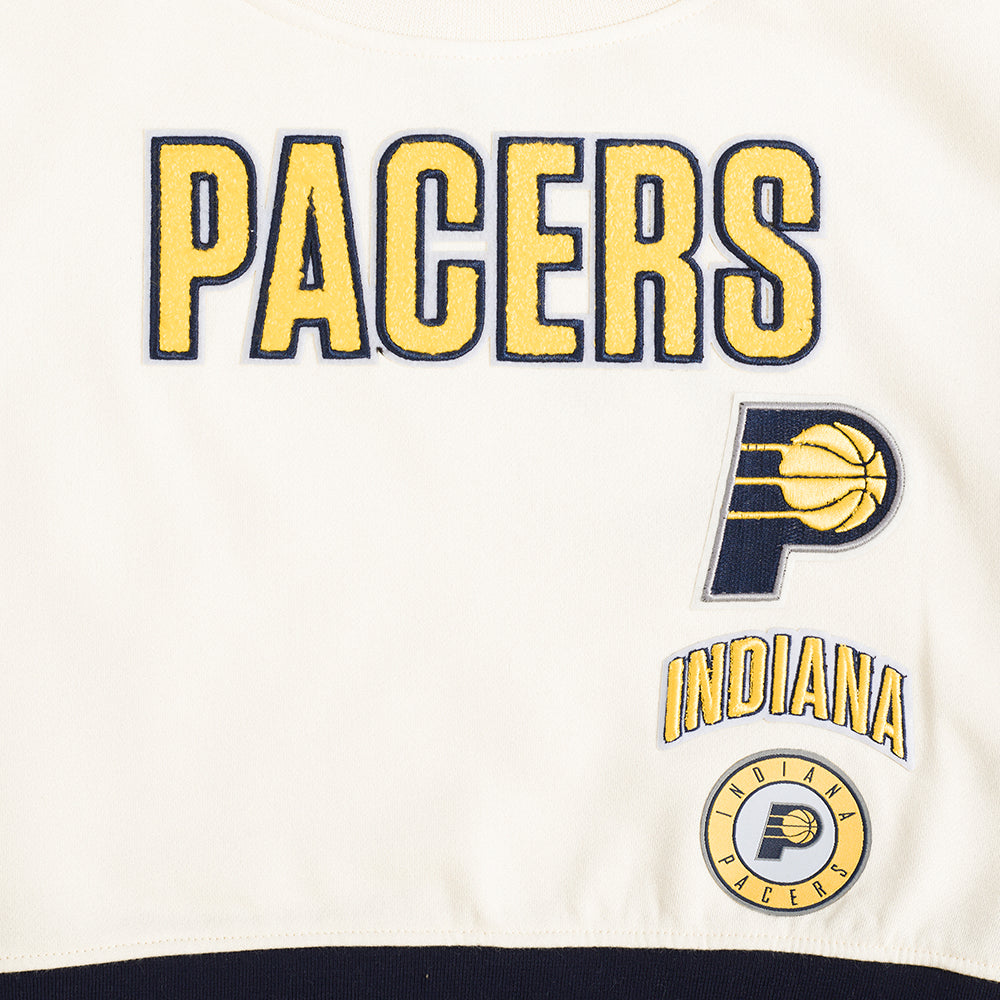 NBA INDIANA PACERS RETRO CLASSIC BIG GIRL'S RIB FLC CREWNECK (EGGSHELL/ MIDNIGHT NAVY)