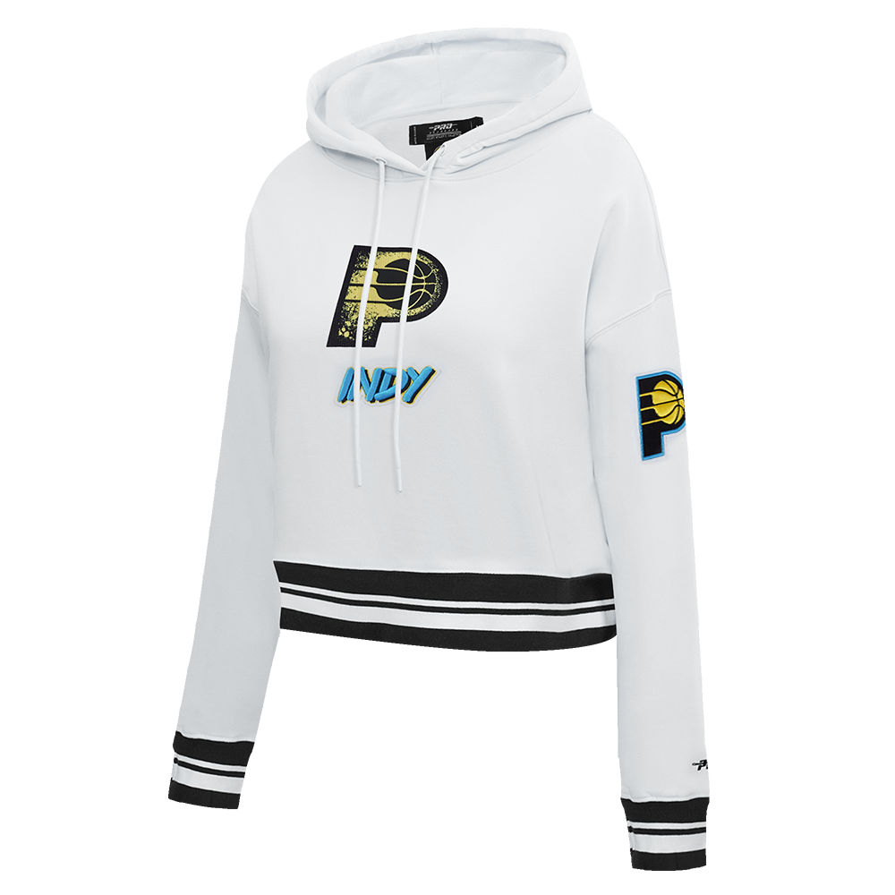 NBA INDIANA PACERS CITY EDITION 24-25 WOMEN'S RIB FLEECE CROPPED PO HOODI (WHITE/BLACK)