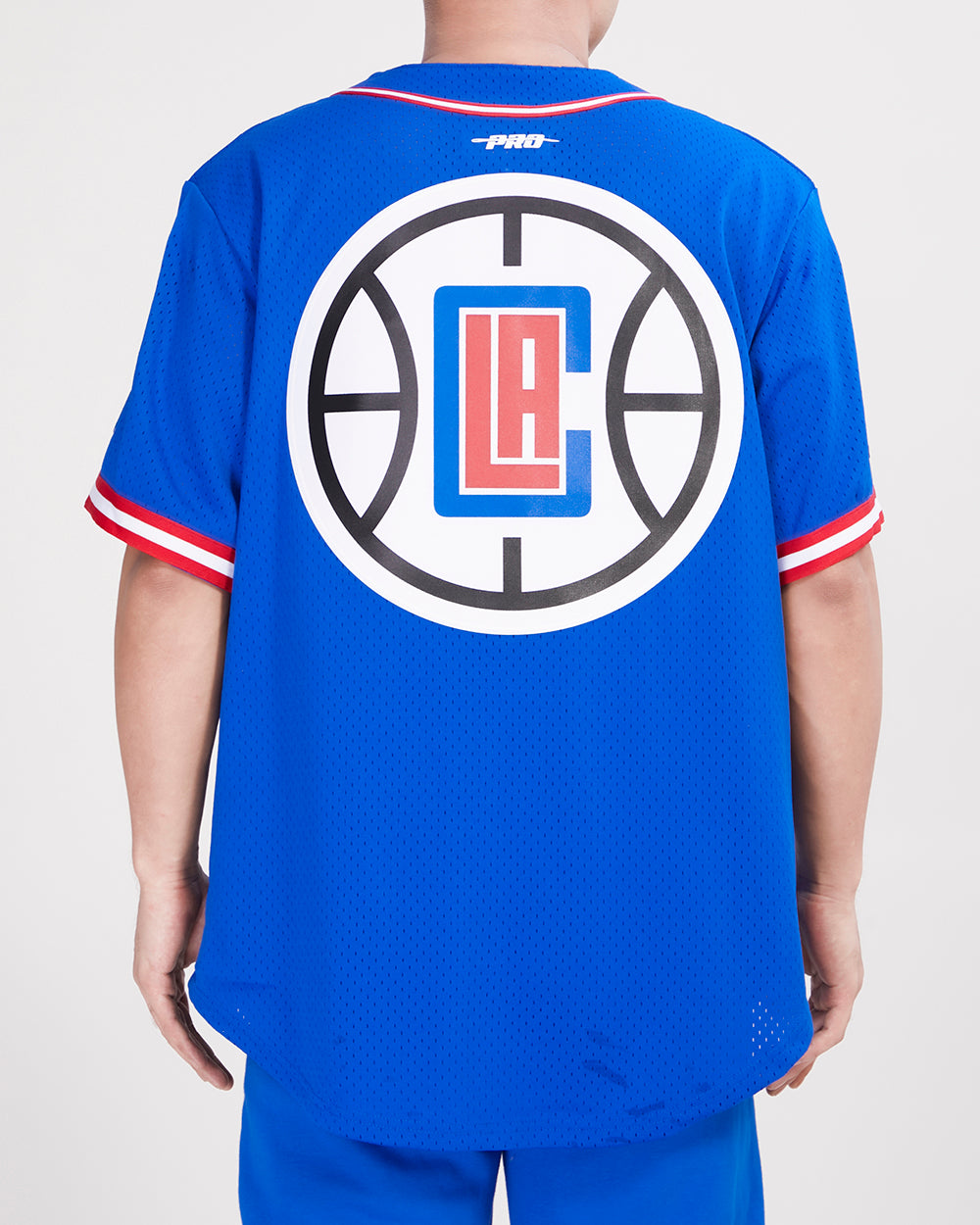 NBA LOS ANGELES CLIPPERS CLASSIC MEN'S MESH BUTTON DOWN JERSEY (ROYAL BLUE/RED)
