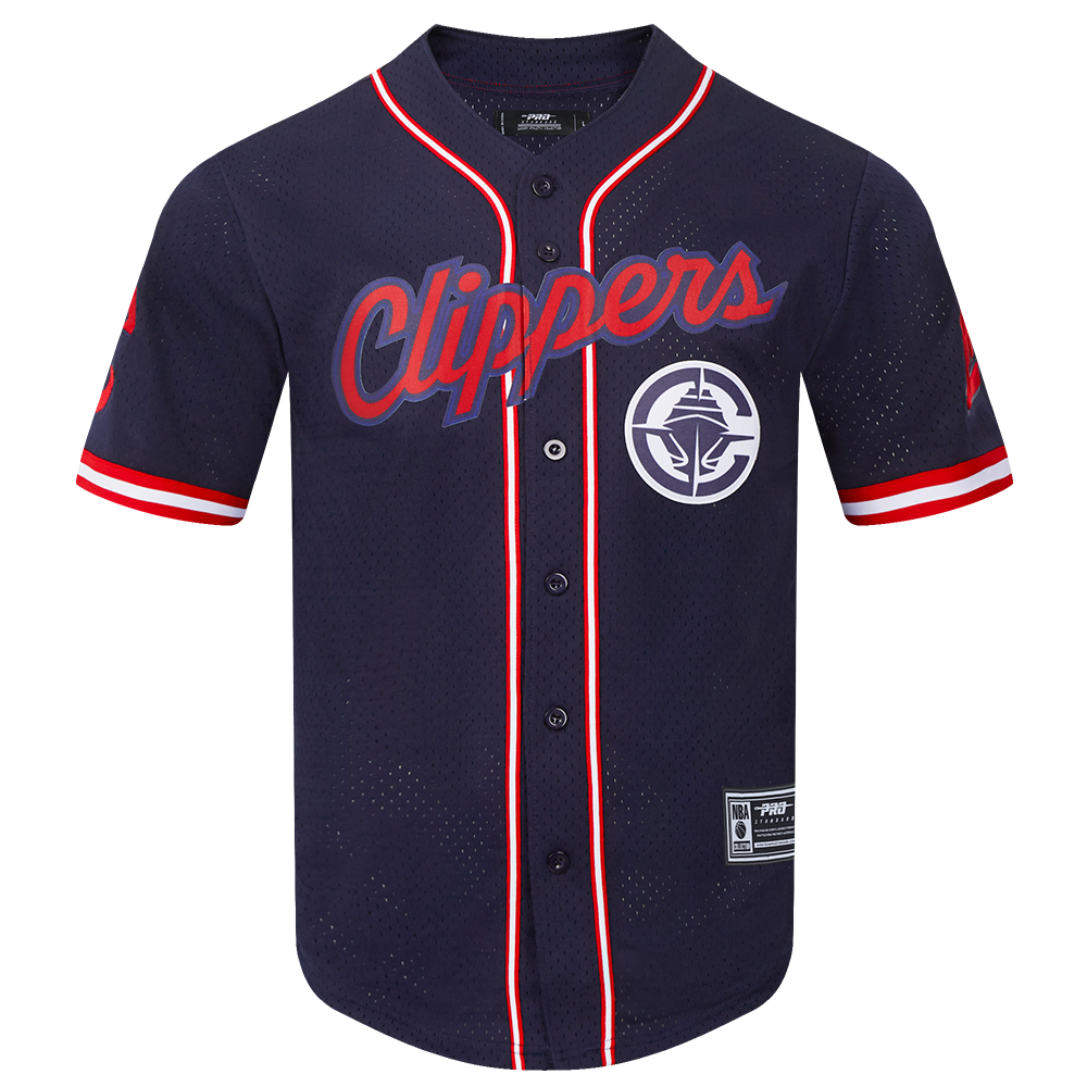 NBA LOS ANGELES CLIPPERS CLASSIC MESH CHEMISE BOUTONNÉE EN FILET POUR HOMME (MARINE MINUIT/ROUGE)